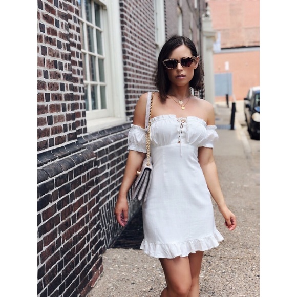 Last 1✨Iris White Linen Off The Shoulder Dress - Picture 7 of 8